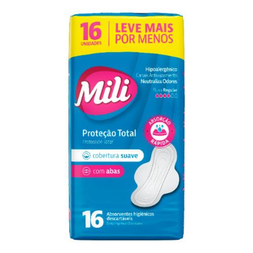 Absorvente Mili P Total Suave C/Abas 16 Unidades
