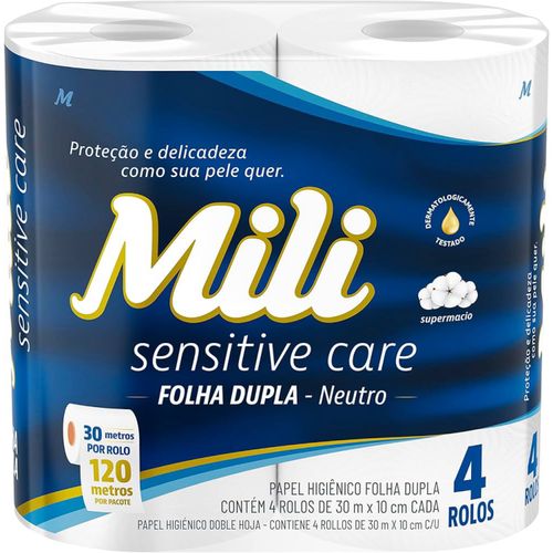 Papel Higiênico Mili Folha Dupla 30m c/4 Unidades Neutro