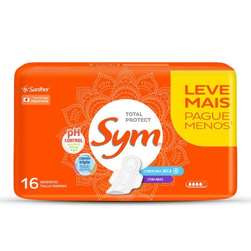 Absorvente Sym Total Protect Cobertura Seca Com Abas 16 Unidades