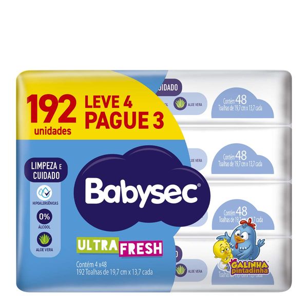 Kit Toalha Umedecida Babysec Ultra Fresh Galinha Pintadinha 4 Pacotes com 48 Folhas
