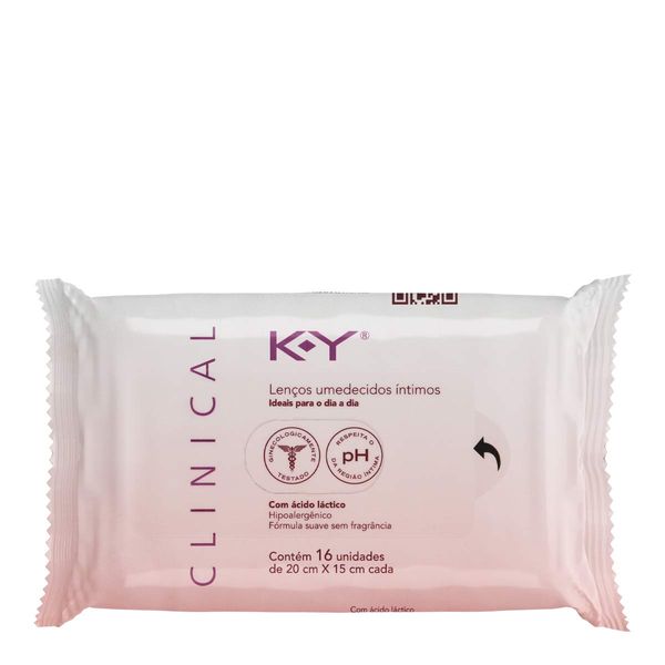 Lenço Umedecido Íntimo K-Y Clinical Sem Perfume 16 Unidades