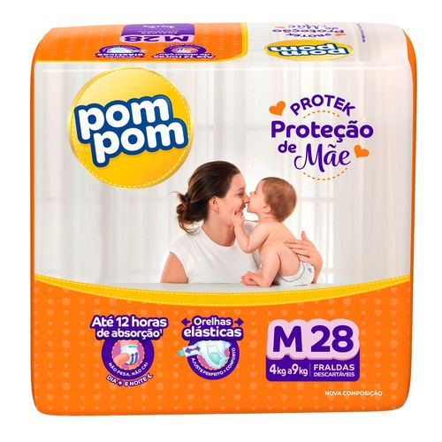 Fralda Pom Pom Protek Proteção de Mae M 28 Unidades