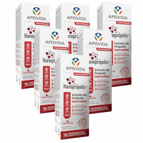 6x Nanoprópolis Extrato de Própolis Vermelho 20ml- Apis Vida 6x Nanoprópolis Extrato de Própolis Vermelho 20ml- Apis Vida
