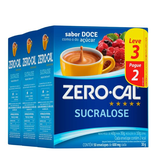 Kit Adoçante em Pó Zero-Cal 50 Envelopes 3 Unidades