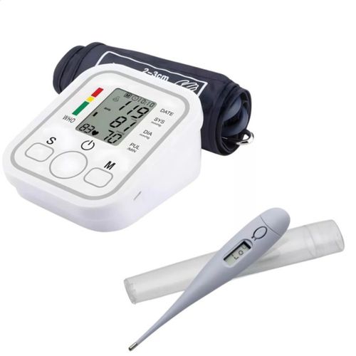 Kit Monitor Digital de Pressão + Termômetro Clínico com Aviso Sonoro Medição Rápida e Precisa