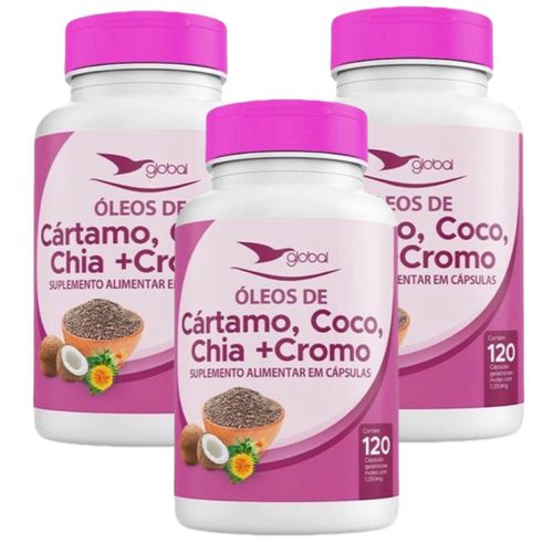 3x Óleo De Cártamo, Coco E Chia + Cromo 120 Cáps.- Global 3x Óleo De Cártamo, Coco E Chia + Cromo 120 Cáps.- Global