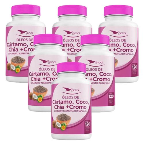 6x Óleo De Cártamo, Coco E Chia + Cromo 120 Cáps.- Global 6x Óleo De Cártamo, Coco E Chia + Cromo 120 Cáps.- Global