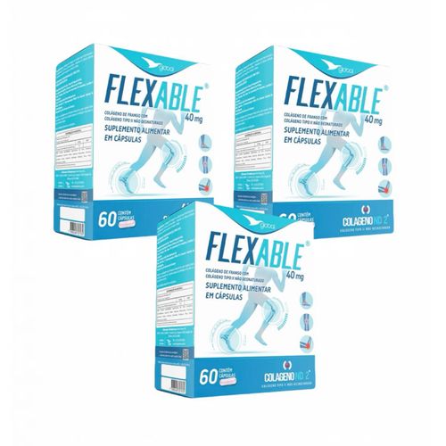 3x FlexAble - Colágeno Tipo II- Não Desnaturado- 60 Cápsulas sem sabor