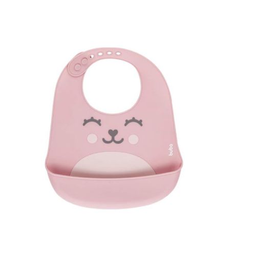 Babador Impermeável com Bolso Pega-migalhas Gummy  - Buba Rosa