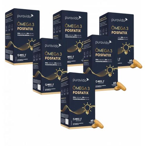6x Ômega 3 Fosfatix 1.500mg- Fosfatidilserina- Puravida 6x Ômega 3 Fosfatix 1.500mg- Fosfatidilserina- Puravida