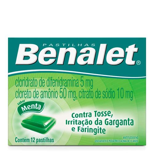 Antialérgico, Expectorante E Descongestionante Benalet 5Mg + 50Mg + 10Mg 12 Pastilhas Menta