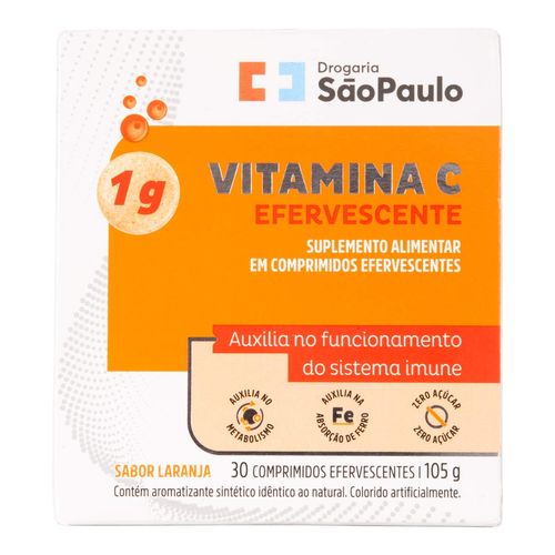 Vitamina C 1G Drogarias São Paulo 30 Comprimidos Efervescentes
