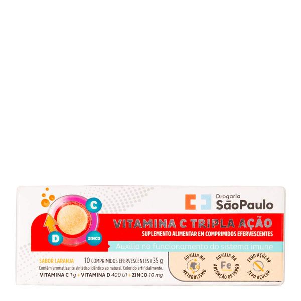Vitamina C Drogaria São Paulo Tripla Ação 10 Comprimidos Efervescentes