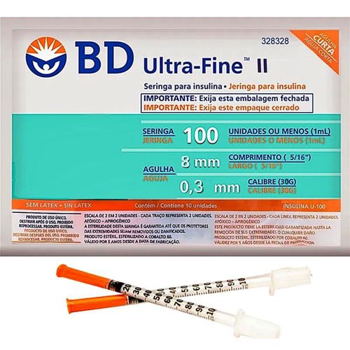 Seringa BD Insulina 1mL com Agulha 8x0,3mm 30G - 10 unidades