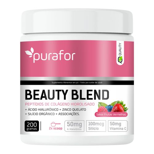 COLÁGENO HIDROLISADO COM ÁCIDO HIALURÔNICO, VITAMINA C, ZINCO, D-BIOTINA BEAUTY BLEND PURAFOR QUALITY 200G