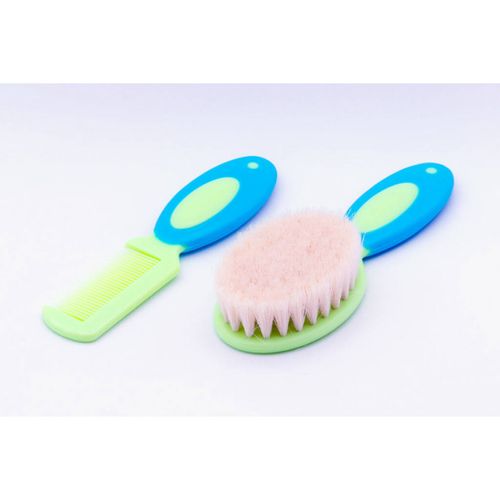 Kit Pente Escova Com Cerdas Naturais Azul/Verde Ibimboo
