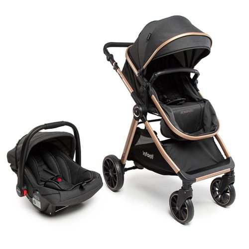 Carrinho com Bebê Conforto Travel System Romanzo Duo Preto Bronze - Infanti