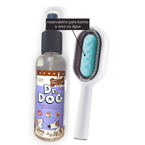 Kit Escova Pet Tira Pelos 3em1 + Banho a seco Gatos Cães 120ml