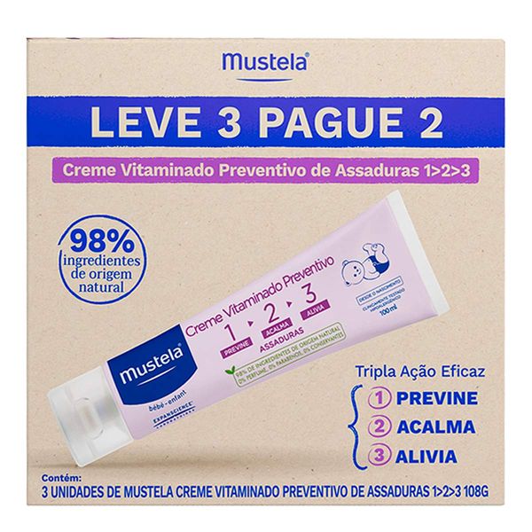 Kit Creme Vitaminado Preventivo Mustela 1 2 3 110g 3 Unidades