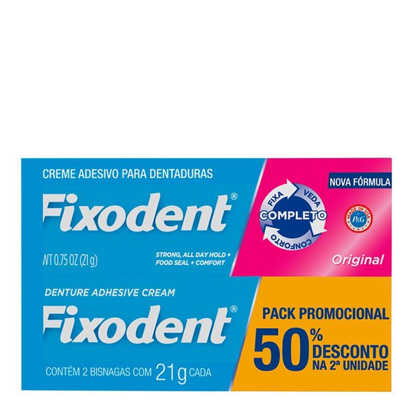 Kit Creme Adesivo Para Dentaduras Fixodent Original 2 Unidades de 21g