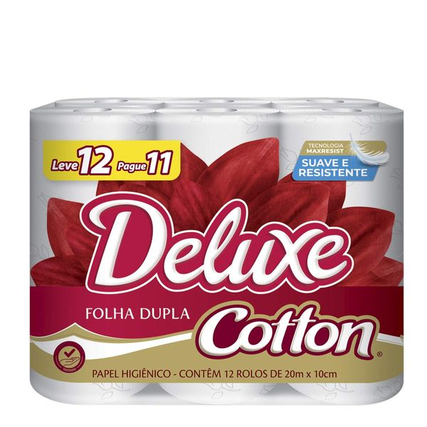 Papel Higiênico Deluxe Cotton Folha Dupla 20m 12 Rolos