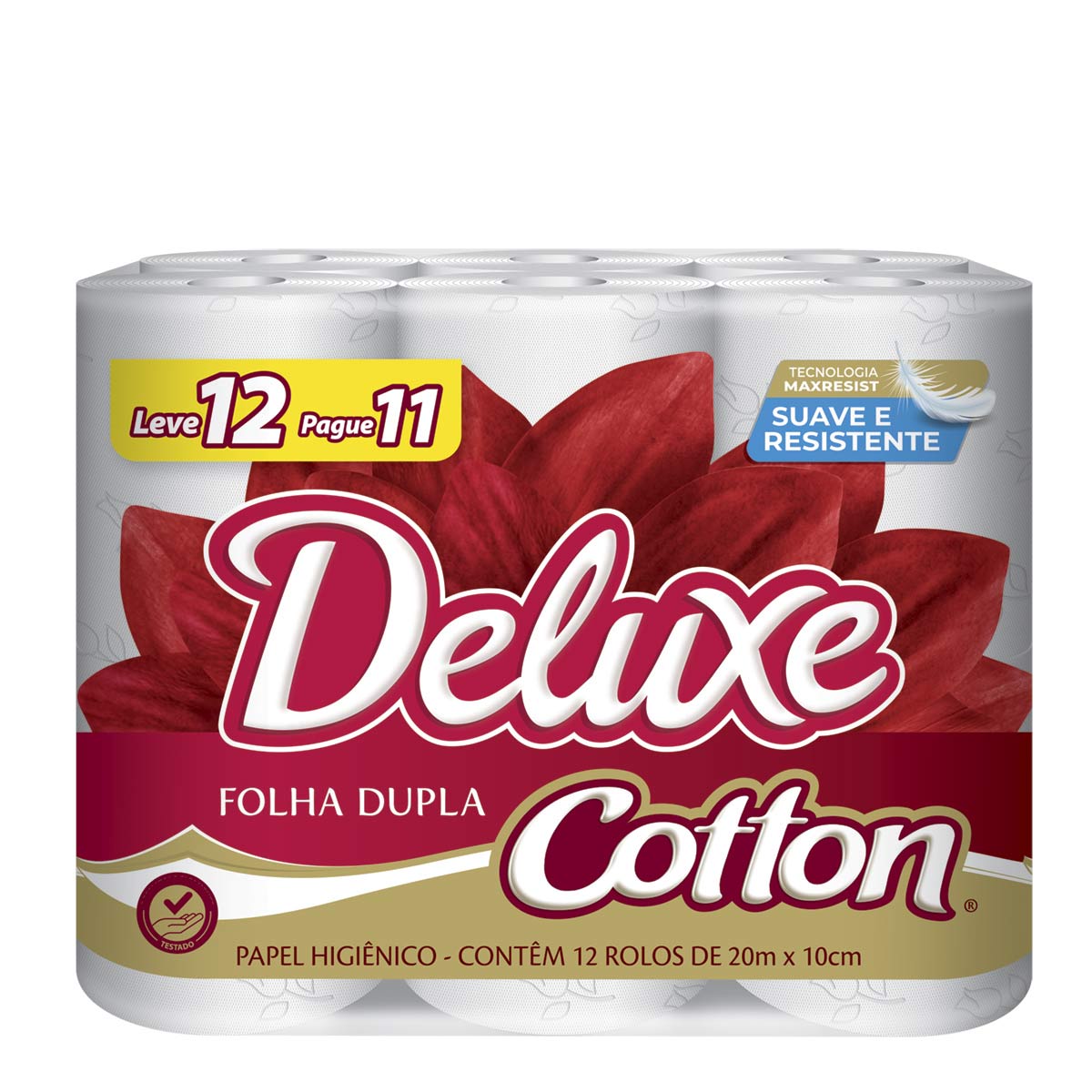 Papel Higiênico Deluxe Cotton Folha Dupla 20m 12 Rolos