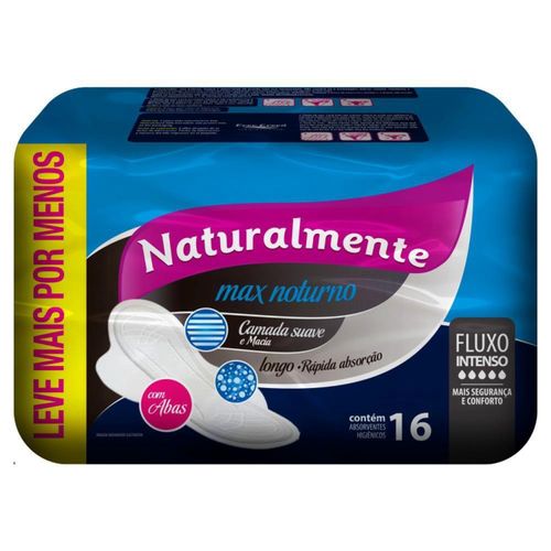 Absorvente Naturalmente Max Noturno com Abas C/16 Unidades