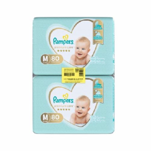 Pack Fralda Descartável Infantil Pampers Premium Care M 6 A 10Kg Pacote 2 Unidades 80 Fraldas Cada Pacote