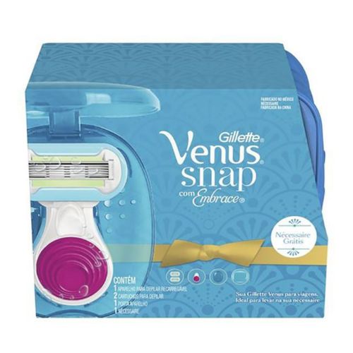 Kit Gillette Venus Snap com Embrace Aparelho depilatório + 2 Cartuchos + Porta Aparelho + Nécessaire