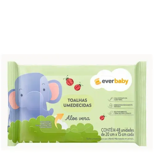 Kit Lenço Umedecido Ever Baby Aloe Vera 3 Pacotes com 48 Unidades