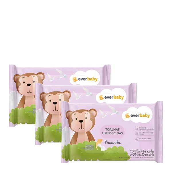 Kit Toalhas Umedecidas Ever Baby Lavanda 3 Pacotes com 48 Unidades