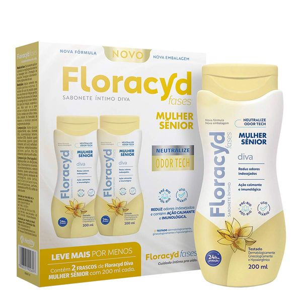 Kit Sabonete Líquido Íntimo Floracyd Diva Mulher Sênior 2 Unidades 200ml