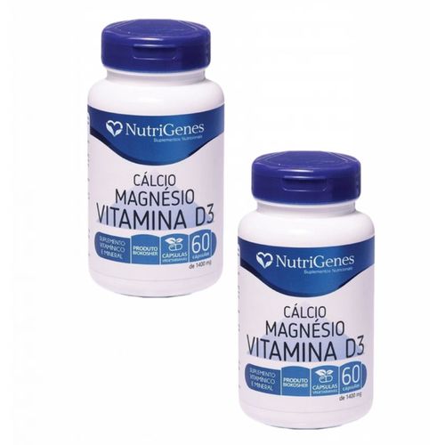 2X Cálcio- Magnésio- Vitamina D3- 60 Cápsulas- Nutrigenes