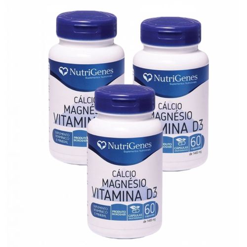 3X Cálcio- Magnésio- Vitamina D3- 60 Cápsulas- Nutrigenes