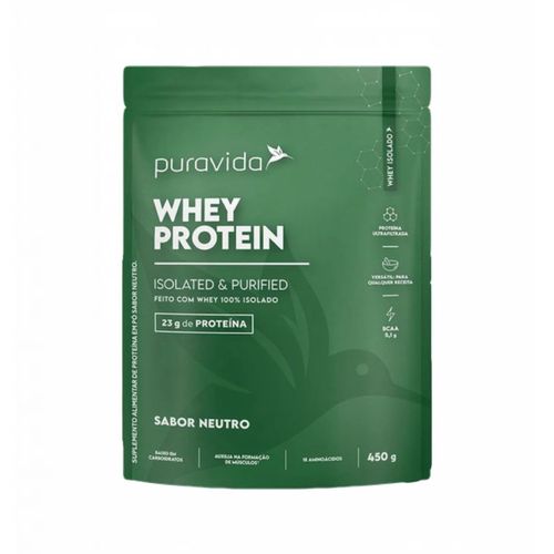 Whey Protein Isolado- Sabor Neutro- 450g- PuraVida Whey Protein Isolado- Sabor Neutro- 450g- PuraVida