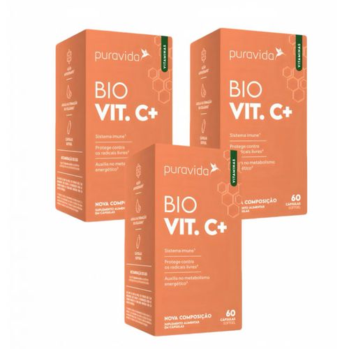 3x Bio Vit C+ Puravida - 60 Cápsulas - Vitamina C Sem Sabor 3x Bio Vit C+ Puravida - 60 Cápsulas - Vitamina C Sem Sabor