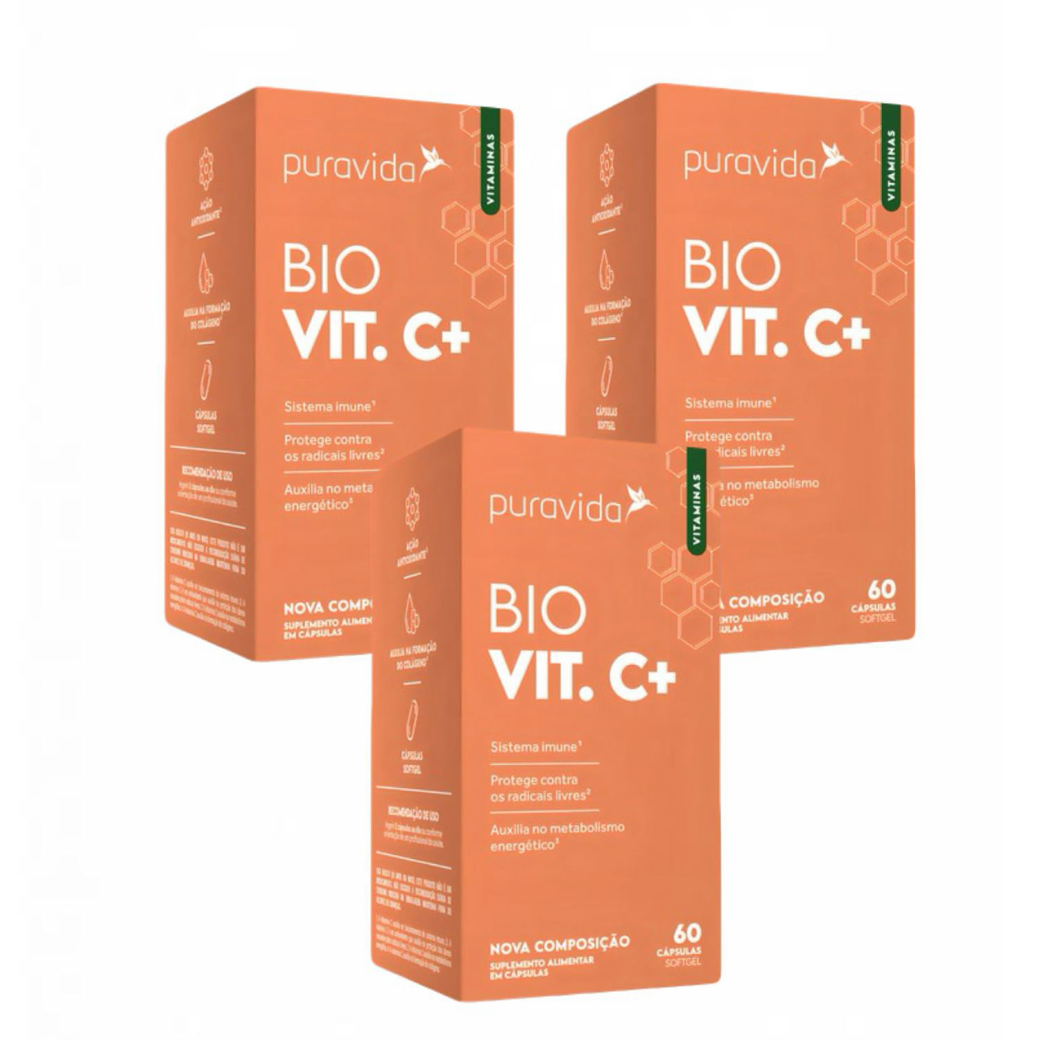 3x Bio Vit C+ Puravida - 60 Cápsulas - Vitamina C