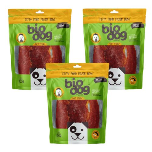 3x Petisco Gourmet Bio Dog Soft Steak-para Cães- Frango-100g