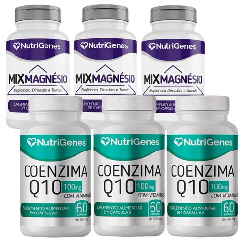 3x Mix Magnésio + 3x Coenzima Q10 Coq10 - Nutrigenes 3x Mix Magnésio + 3x Coenzima Q10 Coq10 - Nutrigenes