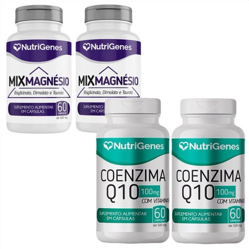 2x Mix Magnésio + 2x Coenzima Q10 Coq10 - Nutrigenes 2x Mix Magnésio + 2x Coenzima Q10 Coq10 - Nutrigenes