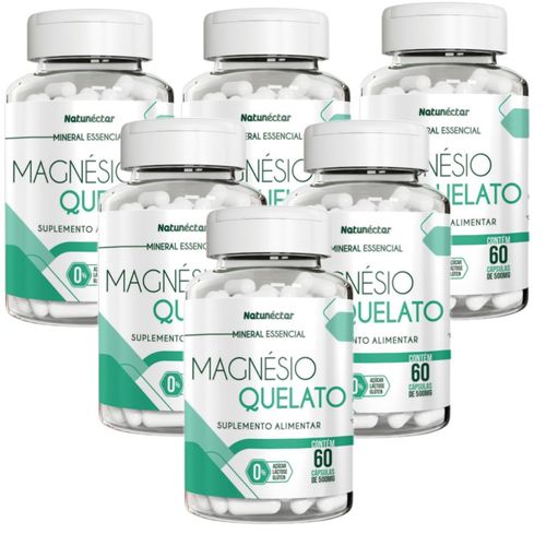6x Magnésio Quelato Puro Suplemento 60 Cápsulas- Natunéctar 6x Magnésio Quelato Puro Suplemento 60 Cápsulas- Natunéctar