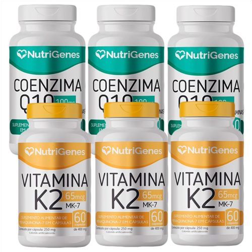 3x Coenzima Q10 - Coq10 + 3x Vitamina K2 - MK-7 - Nutrigenes 3x Coenzima Q10 - Coq10 + 3x Vitamina K2 - MK-7 - Nutrigenes