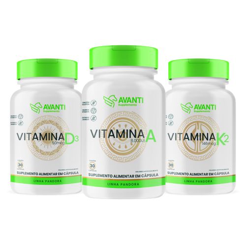 Kit Vitamina A + D3 + K2 Suplemento Alimentar - Avanti Supplements Kit Suplemento Alimentar A + D3 + K2