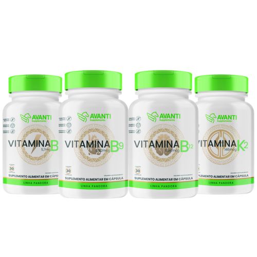Kit Vitamina B5 + B9 + B12 + K2 Suplemento Alimentar - Avanti Supplements Kit Suplemento Alimentar B5 + B9 + B12 + K2 Kit Vitamina B5 + B9 + B12 + K2 Suplemento Alimentar - Avanti Supplements Kit Suplemento Alimentar B5 + B9 + B12 + K2
