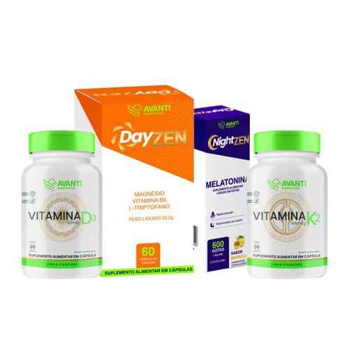 Kit Calmante Dayzen + NightZen + Vitamina K2 + D3 Suplemento Alimentar - Avanti Supplements Kit Dayzen + NightZen + Vitamina K2 + D3