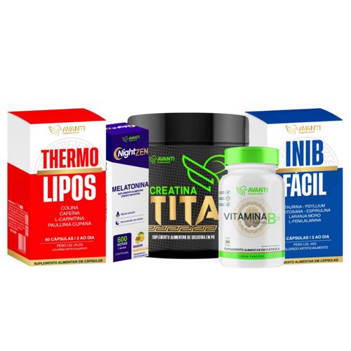 Kit Creatina + InibFácil + ThermoLipos + NightZen + Vitamina B12 - Suplemento Alimentar - Avanti Supplements Kit Creatina + InibFácil + ThermoLipos + NightZen + Vitamina B12