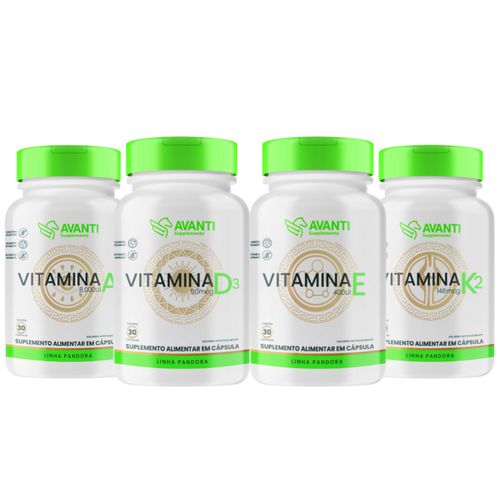 Kit Vitamina A + D3 + E + K2 Suplemento Alimentar - Avanti Supplements Kit Suplemento Alimentar A + D3 + E + K2 Kit Vitamina A + D3 + E + K2 Suplemento Alimentar - Avanti Supplements Kit Suplemento Alimentar A + D3 + E + K2