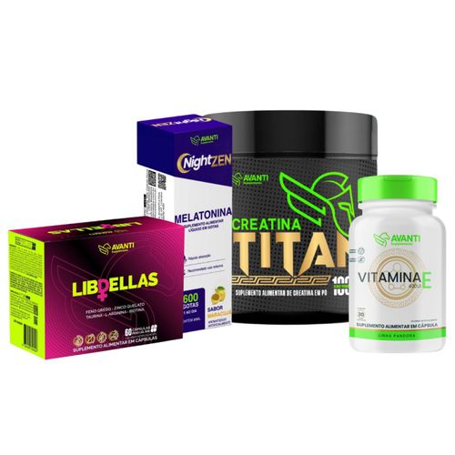 Kit Creatina + NigthZen + LibDellas + Vitamina E Suplemento Alimentar - Avanti Supplements Kit Creatina + NigthZen + LibDellas + Vitamina E Kit Creatina + NigthZen + LibDellas + Vitamina E Suplemento Alimentar - Avanti Supplements Kit Creatina + NigthZen + LibDellas + Vitamina E
