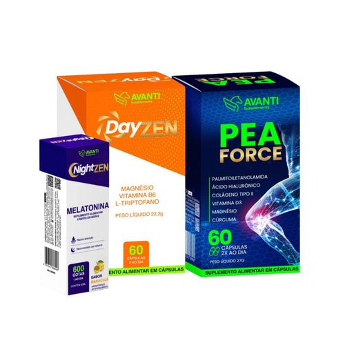 Kit Calmante DayZen + NightZen + PEA Force - Suplemento Alimentar - Avanti Supplements Kit DayZen + NightZen + PEA Force Kit Calmante DayZen + NightZen + PEA Force - Suplemento Alimentar - Avanti Supplements Kit DayZen + NightZen + PEA Force