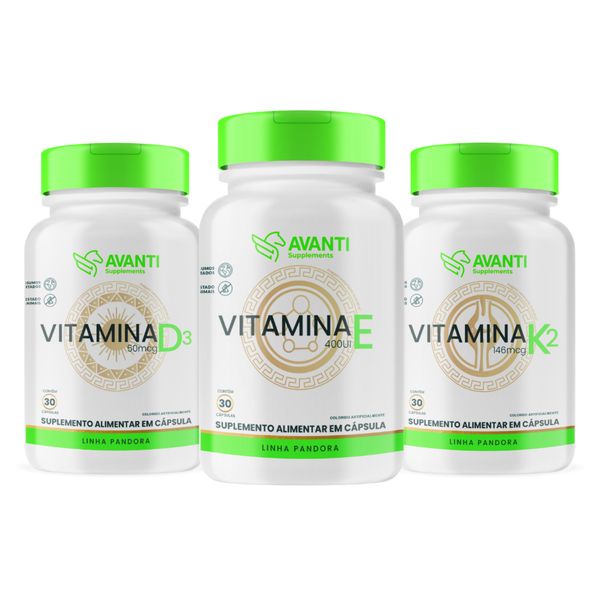 Kit Vitamina D3 + E + K2 Suplemento Alimentar - Avanti Supplements Kit Suplemento Alimentar D3 + E + K2